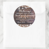 Rustic Wedding Welcome Favor Barn String light Ronde Sticker (Tas)
