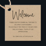 Rustic Wedding Welcome Gift Bag Basket Bedankjes Labels<br><div class="desc">Dit leuke en nette kraft brown welkomstlabel,  dat op je welkomsttas of mand in hun accommodatie hangt,  is een mooie manier om je gasten uit de stad te bedanken voor de reis die ze moesten maken om naar je bruiloft te gaan.</div>