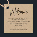 Rustic Wedding Welcome Gift Bag Basket Bedankjes Labels<br><div class="desc">Dit leuke en nette kraft brown welkomstlabel,  dat op je welkomsttas of mand in hun accommodatie hangt,  is een mooie manier om je gasten uit de stad te bedanken voor de reis die ze moesten maken om naar je bruiloft te gaan.</div>