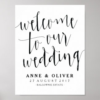 Rustic Wedding Welcome Sign Black and White Poster