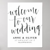 Rustic Wedding Welcome Sign Black and White Poster (Voorkant)