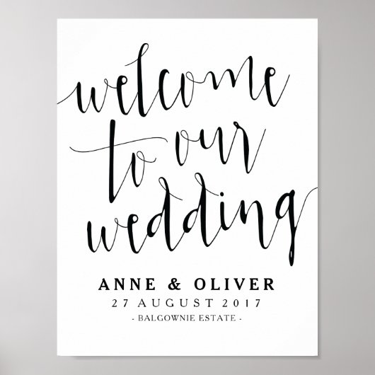 Rustic Wedding Welcome Sign Black and White Poster (Voorkant)