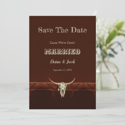 Rustic Wedding Western Bull Skull Save the Date (Staand voorkant)