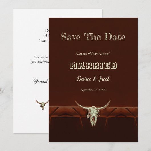Rustic Wedding Western Bull Skull Save the Date (Voorkant / Achterkant)