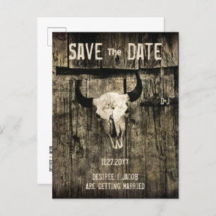 Rustic Wedding Western Bull Skull Save the Date Aankondigingskaart