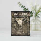 Rustic Wedding Western Bull Skull Save the Date Aankondigingskaart (Staand voorkant)