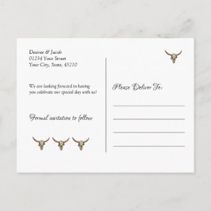 Rustic Wedding Western Bull Skull Save the Date Briefkaart