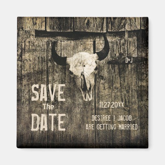 Rustic Wedding Westerne Koe Skull Save the Date An Magneet (Voorkant)