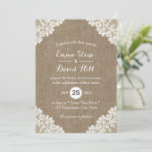 Rustic Wedding White Lace & Burlap  Kaart (Staand voorkant)