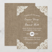 Rustic Wedding White Lace & Burlap  Kaart (Voorkant / Achterkant)