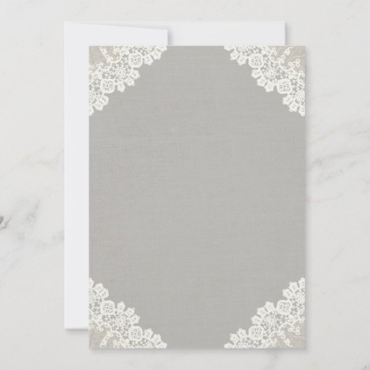 Rustic Wedding  White Lace Elegant Grey Kaart (Achterkant)