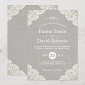 Rustic Wedding  White Lace Elegant Grey Kaart (Voorkant / Achterkant)