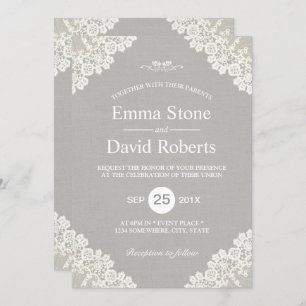 Rustic Wedding White Lace Elegant Grey Kaart