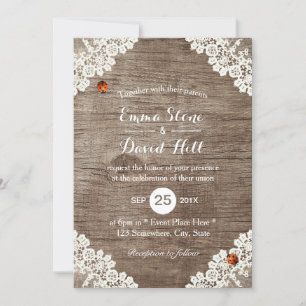 Rustic Wedding  White Lace Ladybugs Kaart