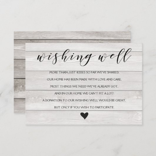 Rustic Wedding White wood Wishing well insert card Informatiekaartje (Voorkant / Achterkant)