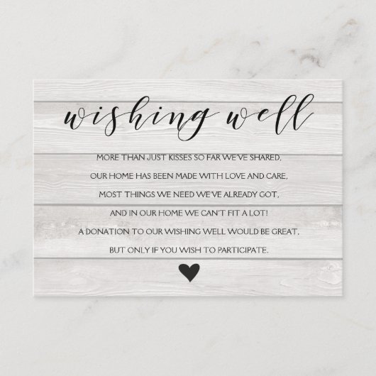 Rustic Wedding White wood Wishing well insert card Informatiekaartje (Voorkant)