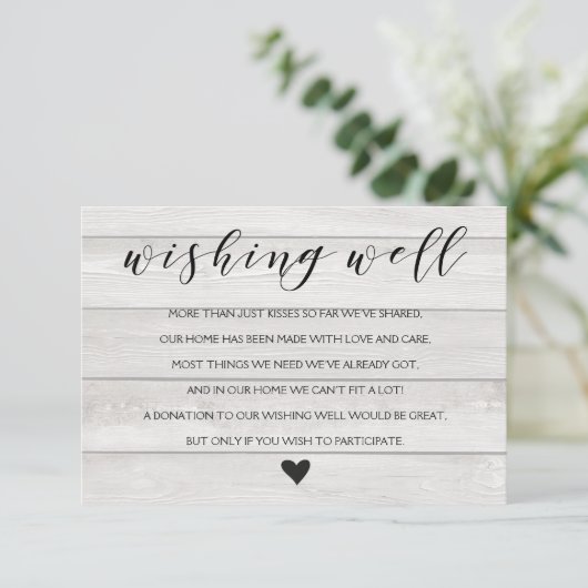 Rustic Wedding White wood Wishing well insert card Informatiekaartje (Staand voorkant)