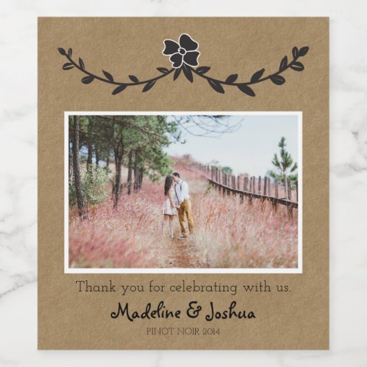 Rustic Wedding Wine Label met Laurel Vines Wijn Etiket (Enkel label)