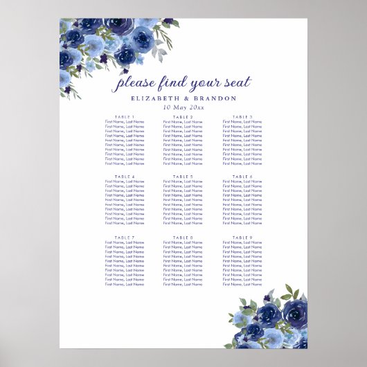 Rustic Wedding with Blue Navy Flowers Poster (Voorkant)