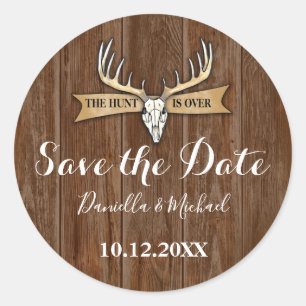 Rustic Wedding  Wood Bespaar de Datum Ronde Sticker