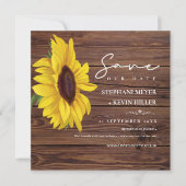 Rustic Wedding Wood Boho Chic Sunflower Save The Date (Voorkant)