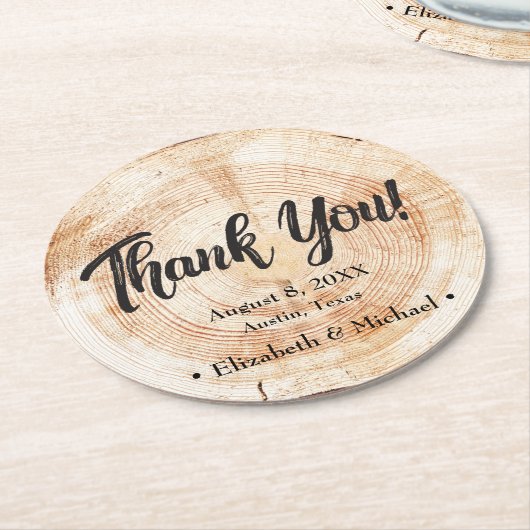 Rustic Wedding Wood Cut Bedankt Ronde Kartonnen Onderzetter (Gebogen)
