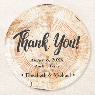 Rustic Wedding Wood Cut Bedankt Ronde Kartonnen Onderzetter