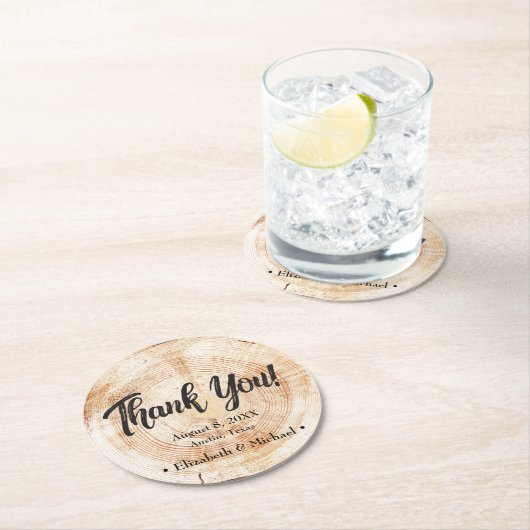 Rustic Wedding Wood Cut Dank je wel Ronde Kartonnen Onderzetter (Insitu)