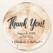 Rustic Wedding Wood Cut Dank je wel Ronde Kartonnen Onderzetter (Voorkant)