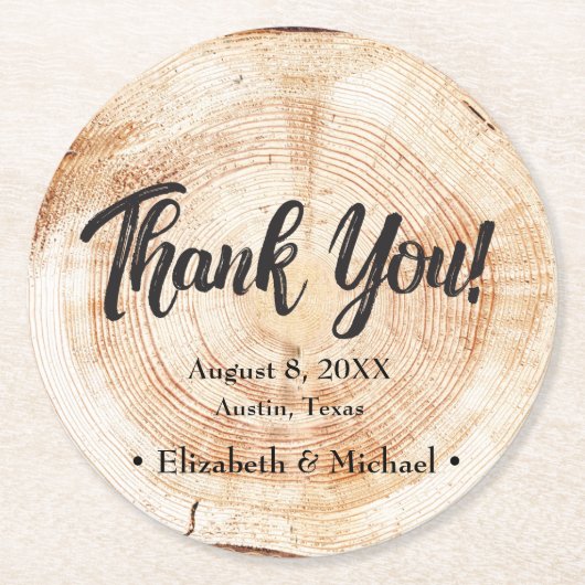 Rustic Wedding Wood Cut Dank je wel Ronde Kartonnen Onderzetter (Voorkant)