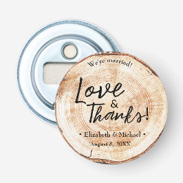 Rustic Wedding wood Cut Disk Love and Bedankt Button Flesopener
