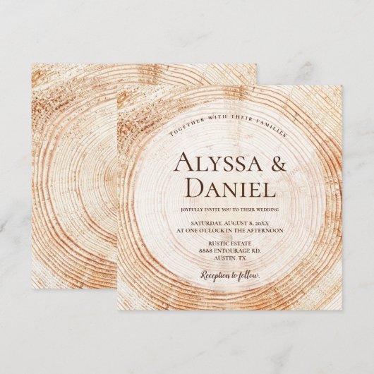 Rustic Wedding Wood Cut Grain Custom Invitation Kaart (Voorkant / Achterkant)
