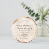 Rustic Wedding Wood Cut Grain Slice Script Namen Kaart (Staand voorkant)