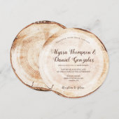 Rustic Wedding Wood Cut Grain Slice Script Namen Kaart (Voorkant / Achterkant)