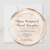 Rustic Wedding Wood Cut Grain Slice Script Namen Kaart (Voorkant)