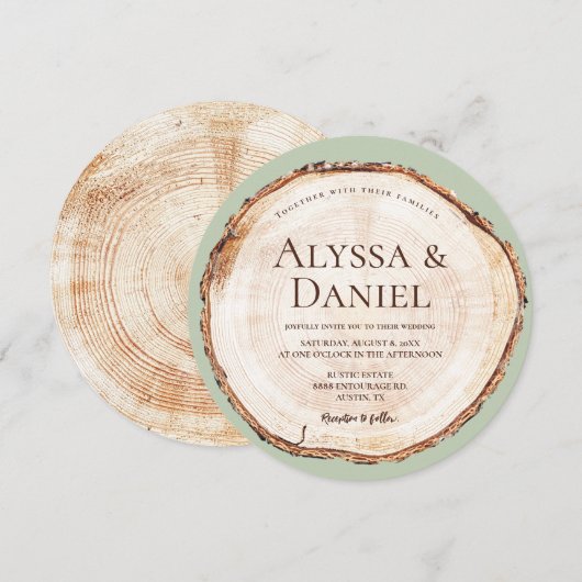 Rustic Wedding Wood Cut Grein Green Custom Kaart (Voorkant / Achterkant)