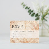 Rustic Wedding Wood Cut Slice Mail als reactie RSVP Kaartje (Staand voorkant)