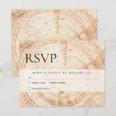 Rustic Wedding Wood Cut Slice Mail als reactie RSVP Kaartje (Voorkant / Achterkant)