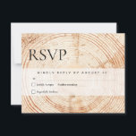Rustic Wedding Wood Cut Slice Mail als reactie RSVP Kaartje<br><div class="desc">Verbeter de rustieke charme van uw houten boomschors rustieke bruiloft met onze maaltijdkeuzes RSVP-kaarten. Deze kaarten zijn niet alleen een praktisch onderdeel van uw huwelijksplanning; ze zijn een persoonlijke en rustieke touch die de natuurlijke schoonheid van uw feest aanvult. Het ontwerp van de houten boomschors voegt een rustiek en organisch...</div>