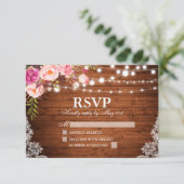 Rustic Wedding Wood Floral Lights Lace RSVP (Staand voorkant)