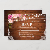 Rustic Wedding Wood Floral Lights Lace RSVP (Voorkant / Achterkant)