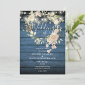 Rustic Wedding Wood Floral String Lights Monogram Kaart (Staand voorkant)