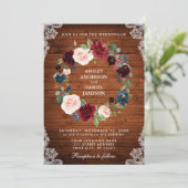 Rustic Wedding Wood Floral Wreath Lace Invite B Kaart (Staand voorkant)