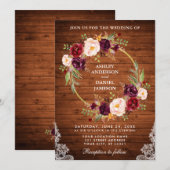 Rustic Wedding Wood Floral Wreath Lace Invite Kaart (Voorkant / Achterkant)