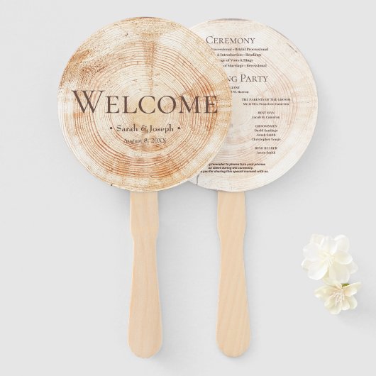 Rustic Wedding Wood Grain Bridal Handwaaier (Voorkant en achterkant)