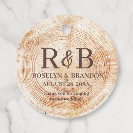 Rustic Wedding wood grain Monogram bedankt Bedankjes Labels (Achterkant)
