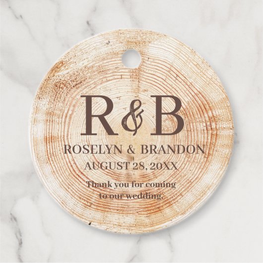 Rustic Wedding wood grain Monogram bedankt Bedankjes Labels (Voorkant)