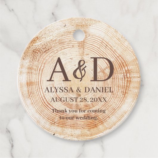 Rustic Wedding wood grain Monogram thank you Bedankjes Labels (Voorkant)