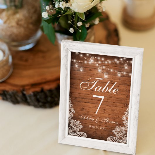 Rustic Wedding Wood Jar Lights Lace Kaart