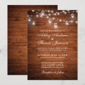 Rustic Wedding Wood Jar String Lights Kaart (Voorkant / Achterkant)